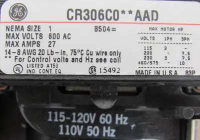 NEW GE CR306C002AAD MAGNETIC STARTER 3-POLE SIZE 1