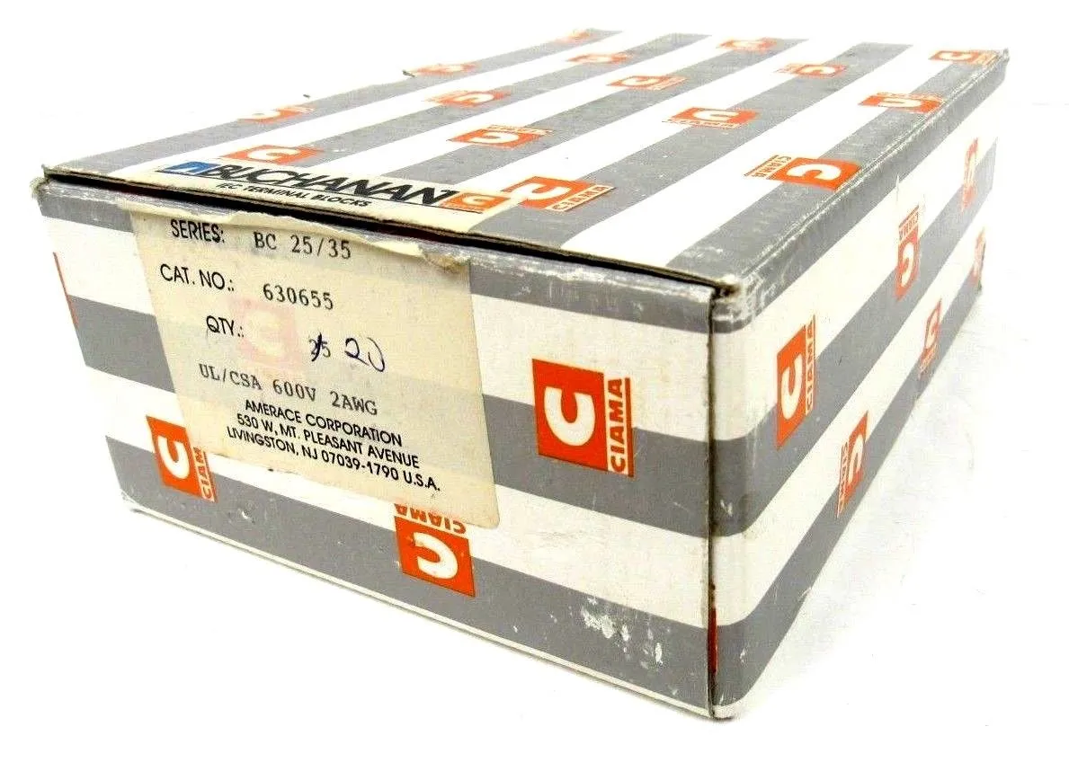 NEW BOX OF 20EA BUCHANAN BC25/25 TERMINAL BLOCKS BC2525 630655