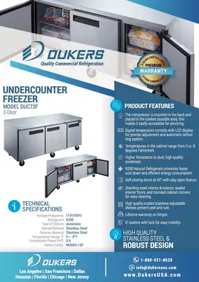 New | in-Stock Dukers New Dukers DUC72F 3-Door Undercounter Commercial Freezer in Stainless Steel Undercounter Freezers Illinois US | Falcon Restaurant Supply #1376269