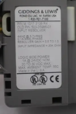 GIDDINGS AND LEWIS M.1017.3138 R4 / M10173138 R4 INPUT RESOLVER STOCK K-2922-A