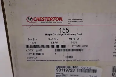 Chesterton Single Cartridge Stationary Seal 155 SHAFT/SEAL SIZE 1.875 SS NEW