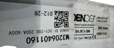 NEW DENCO D1.5C1-200 FUSE 5C1-200 200A 1500VAC CAPACITOR PROTECTION D15C1200