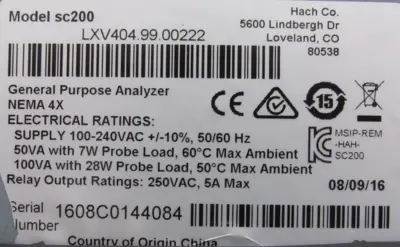 USED HACH SC200 UNIVERSAL CONTROLLER LXV404.99.00222