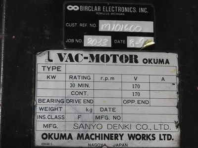 Sanyo Denki Co. AC Servo Motor 30 Min. Cont. 170V Ins. Class F Okuma Mach. Used