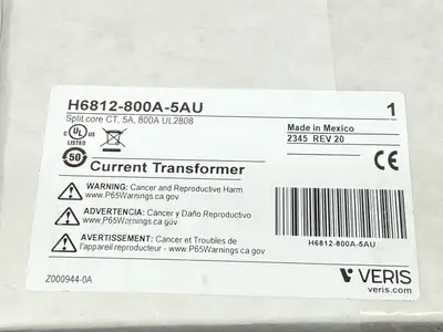 H6812-800A-5AU | Veris  Large Split Core Current Transformer 5A, 800A - New