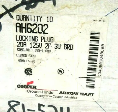 BOX OF 10 NEW COOPER ARROW HART AH6202 PLUGS 6202