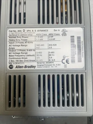 Allen Bradley 20AD3P4A0AYNANC0 Ser. A 2 HP @1D