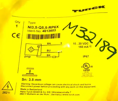 NEW TURCK NI3.5-Q5.5-RP6X INDUCTIVE SENSOR 4613603 NI35Q55RP6X