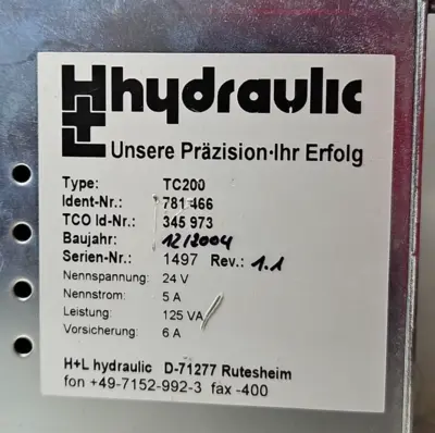 H+L hydraulic TC200 Ram Control 24V 5A / 125VA 6A (BIN341)