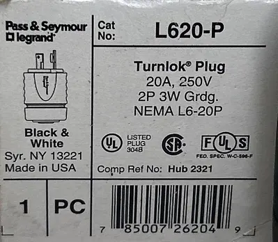Used PASS & SEYMOUR L620-P Miscellaneous Equipment (Electrical & Power) Ohio US | Surplus Asset Holdings #1245339