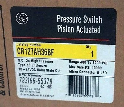 NEW SEALED GE CR127AH36BF PRESSURE SWITCH PISTON ACTUATED