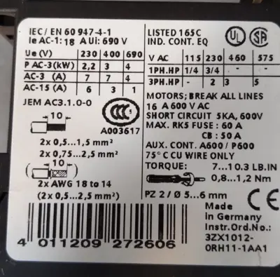 Siemens 3RT1015-1JB41 Contactor Loc4E2