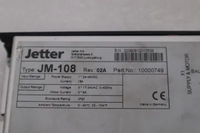 JETTER JM-108 REV 02A PART NO 10000749 Servo Drive STOCK H1070A