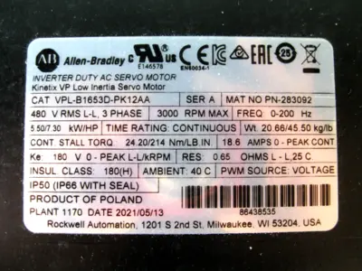 New | in-Stock Allen-Bradley VPL-B1653D-PK12AA Motor Control Parts New Hampshire US | Bitter End Trading #1452761