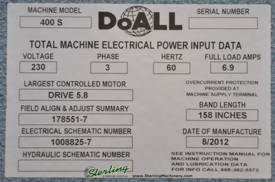 New | in-Stock DOALL 400S Horizontal Band Saws California US | Sterling Machinery Exchange #1465901
