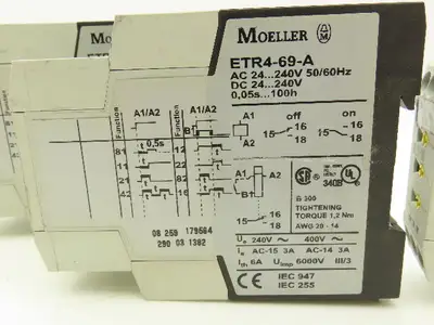 Eaton Moeller ETR4-69-A Timing Relay 24-240V AC/DC 0.05 Sec-100 Hrs Lot of 4