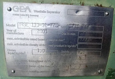 (2) Westfalia RSE 110-01-776 vegetable oil separators, 316SS.