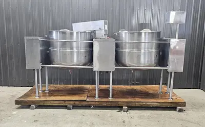 🔴 Heading to Auction May 27 - Used Twin 150 Gallon Cleveland Kettles, 316 Stainless Steel