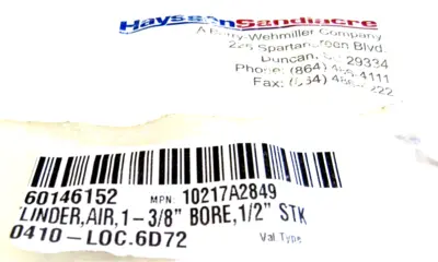 NEW HAYSSEN 10217A2849 AIR CYLINDER 1-38" BORE, 1/2" STK