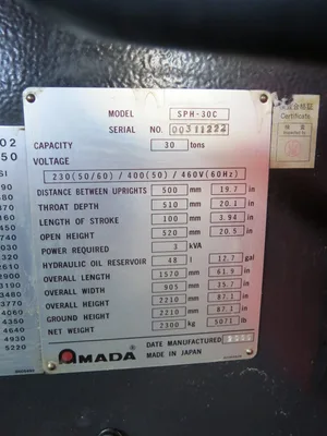 Amada Model SPH-30c Fabricator Press Brake