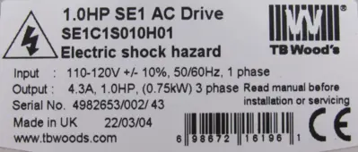 USED TB WOODS SE1C1S010H01 AC DRIVE 1HP