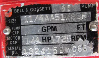 REFURBISHED BELL & GOSSITT 60 PUMP .1/4HP 115V 186863LF 11/4AA51/8BF
