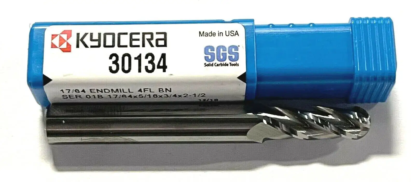 Kyocera 17/64" Carbide Ball Nosed End Mill 30Â° Helix 4 Flute USA Made. 30134