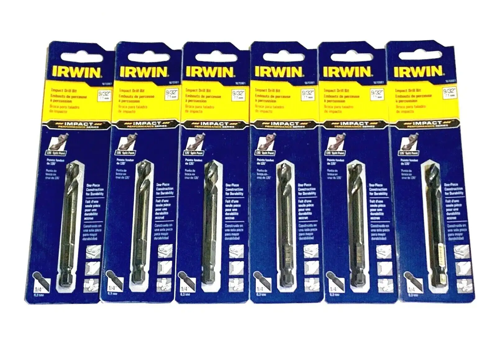 IRWIN 9/32" Hex Impact Drill Bit 1/4" Quick Change Shank 135 Split Point 6 Pack
