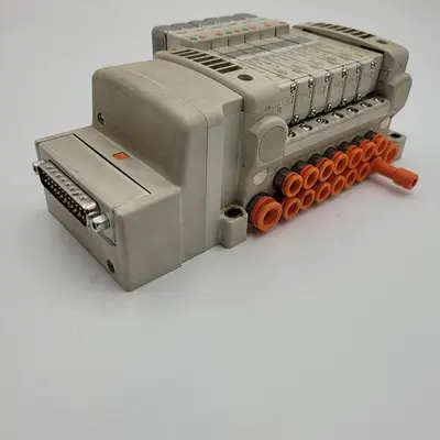 USED SMC SMC VVQ1000-10A-1 BASE WITH 3 VQC12000N-51 & 3 VQC11000N-51 SOLENOID VALVES