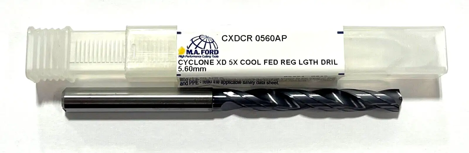 M.A Ford 5.60mm Solid Carbide Drill Cyclone XD 5X Double Margin Coolant Thru