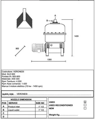 Veronesi KLE 600 soap separator, 316SS.