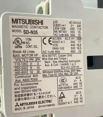 NEW MITSUBISHI SD-N35 CX DC24V ELECTROMAGNETIC CONTACTOR SDN35CX