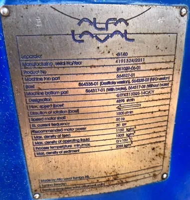 Alfa-Laval GT-40 (GTPX 313 TGT-14C) oil purifier skid, 316SS.