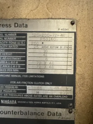 NIAGARA S2G-200-72-48 Gap Frame (OBS) Presses | Rygate LLC (5)
