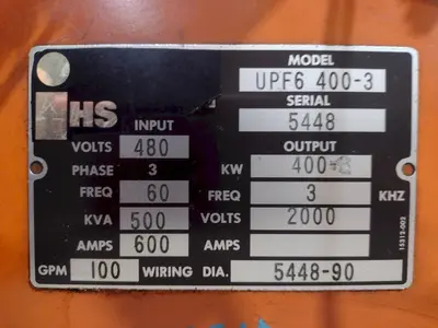 IHS UPF6 400-3 400-KW INDUCTION HEATER: STOCK #18856