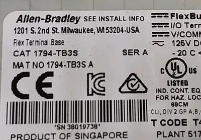 Allen Bradley 1794-TB3S /A Flex Terminal Base Loc4E26