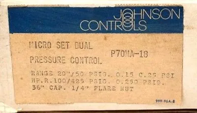 NEW JOHNSON CONTROLS P70MA-18 PRESSURE CONTROL P70MA18