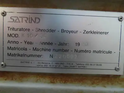 1999 Satrind K10/30 Reprocessing Equipment, Shredders | Mark One Machinery (1)