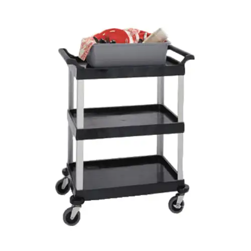 Lakeside 2500 3 Shelf Utility Cart w/ Push Handles, 300 lb Capacity, Black