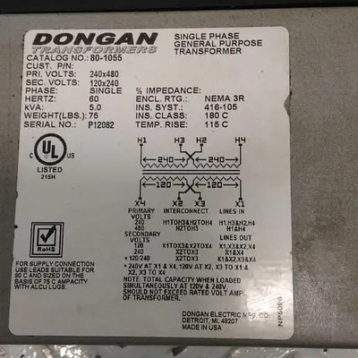 Used DONGAN 80-1055 Transformers Michigan US | Ideal Machinery #1284052