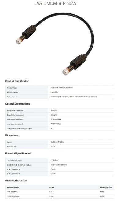 CommScope L4A-DMDM-8-P-SGW LDF4-50A SureFlex Jumper Cable, 7-16 DIN Male, 8 ft [New]