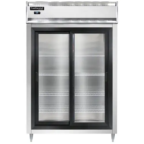 Continental D2RNSGD 52" Two Section Reach In Refrigerator, (2) Sliding Glass Doors, Top Compressor, 115v
