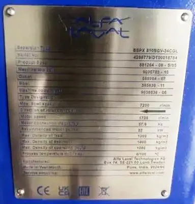 Alfa-Laval SSPX 810 SGV-34CGL clarifier skid, 316SS.