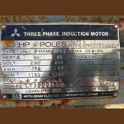 Mitsubishi 50 hp Induction Motor