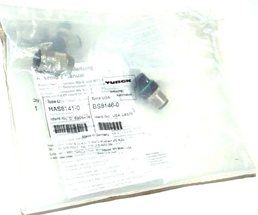 2 NEW TURCK HAS8141-0, BS8146-0 CONNECTOR