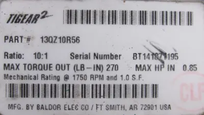 NEW BALDOR 13QZ10R56 GEAR REDUCER 10:1
