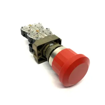 800E-A2L | Push/Pull Emergency Stop Pushbutton, Red Mushroom Head, Metal Collar 22mm - Used