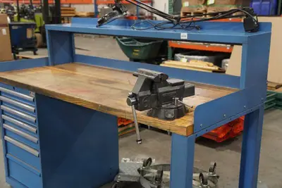 Industrial Workstation with Bench Vise and Built-In Tool Box