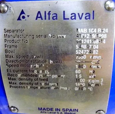 Alfa-Laval MAB 104B-24 oil purifier skid, 2205SS.
