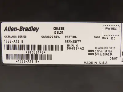 Allen Bradley ControlLogix 13-Slot Chassis w/PLC, Ethernet, I/O & DeviceNet